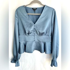 Express Baby Blue Peplum Blouse